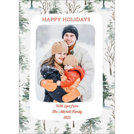 Happy Holidays Snowy Forest Flat Holiday Cards